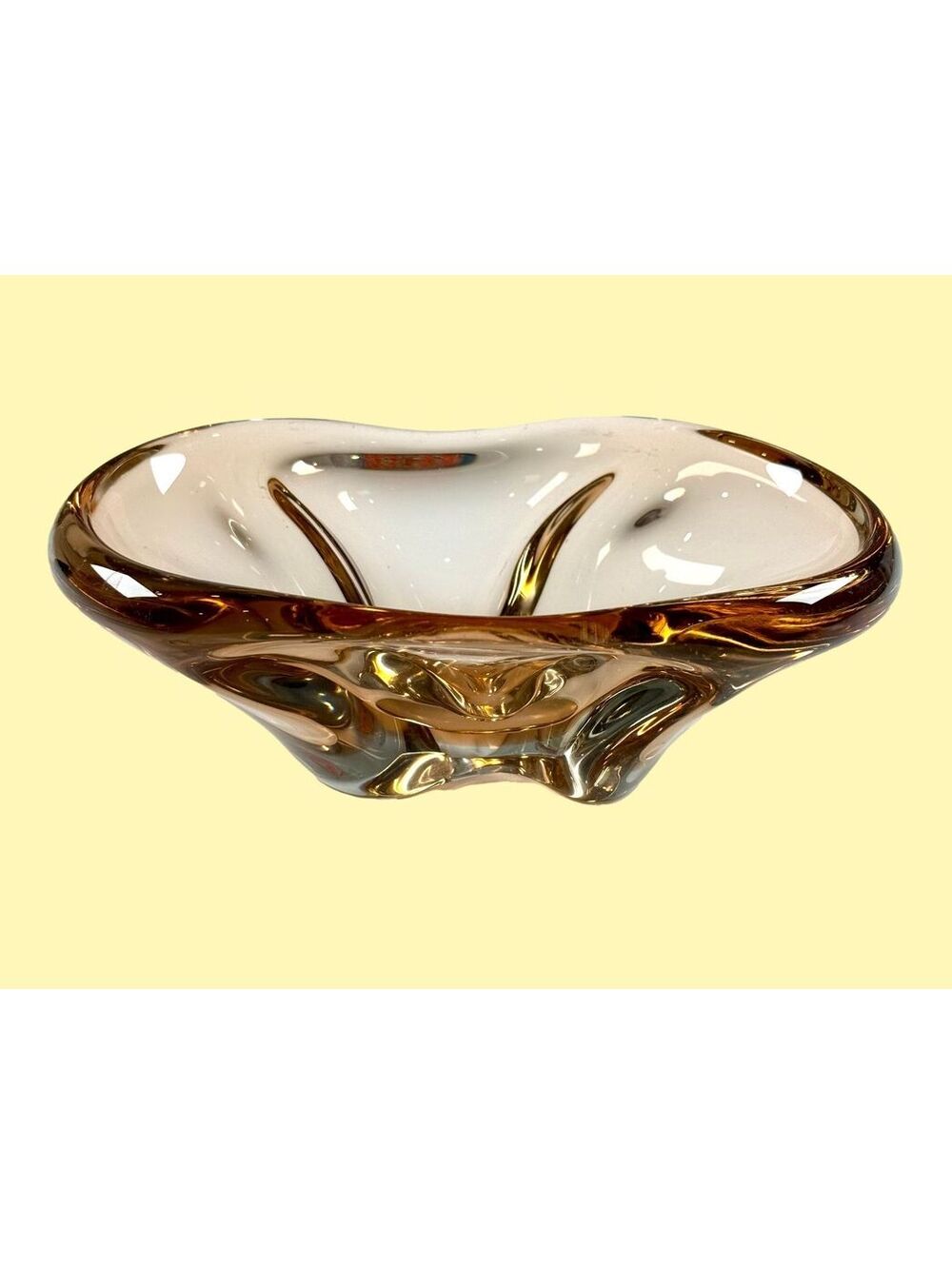 Vintage MCM Smoky Amber Bohemian Czech Art Glass Bowl Attributed Jan Beranek